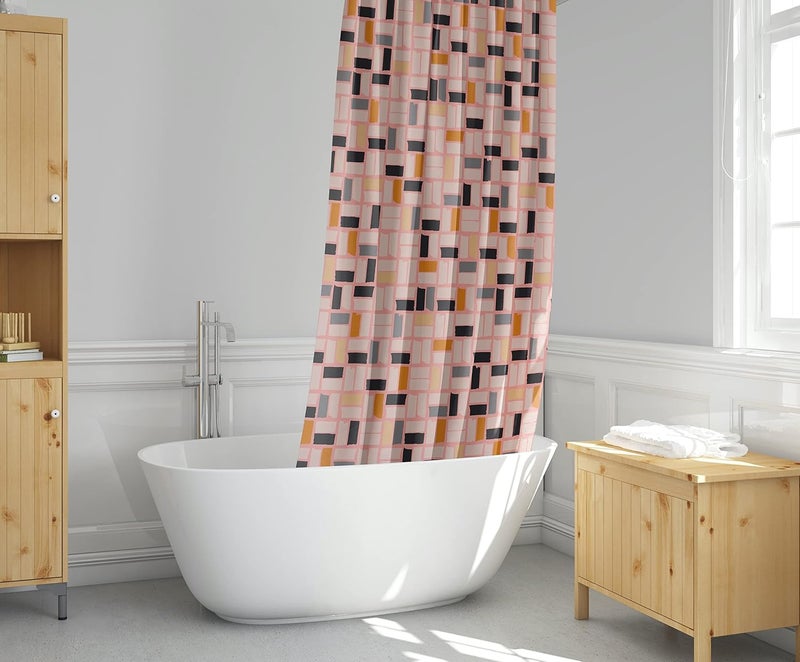 Worthwhile Goods Pink MidMod Shower Curtain – 72x72 Mid Century Modern Bathroom Curtain with Abstract Square Pattern, Retro Colorful Fabric Design for Apartments, Guest Baths, or Dorms - Image 5